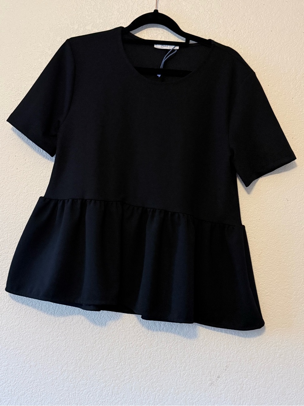 Zara Black Peplum Short-Sleeve Top - Women's 0341
